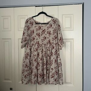 Cream and Red Flutter Sleeve Mini Sundress